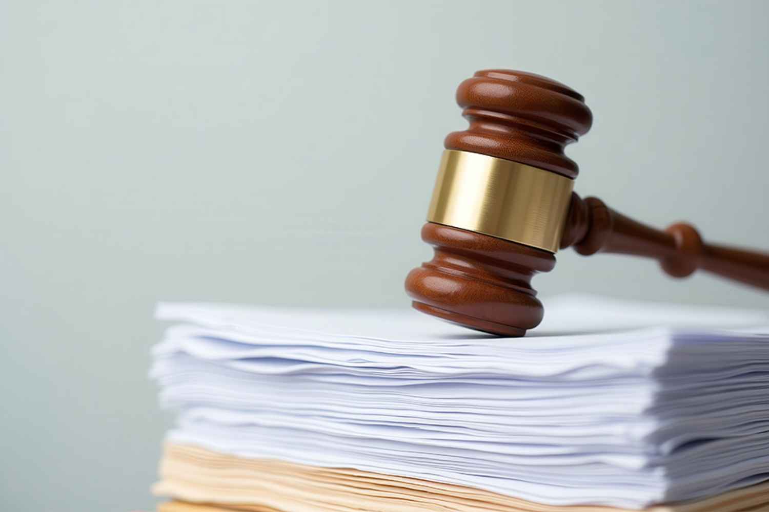 Richterhammer liegt auf Stapel Dokumente